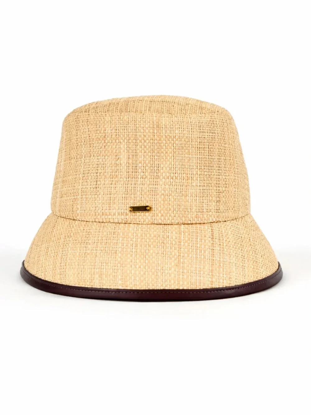 EUGENIA KIM | Natural Raffua Bucket Hat with Vegan Leather Binding at Brim Edge